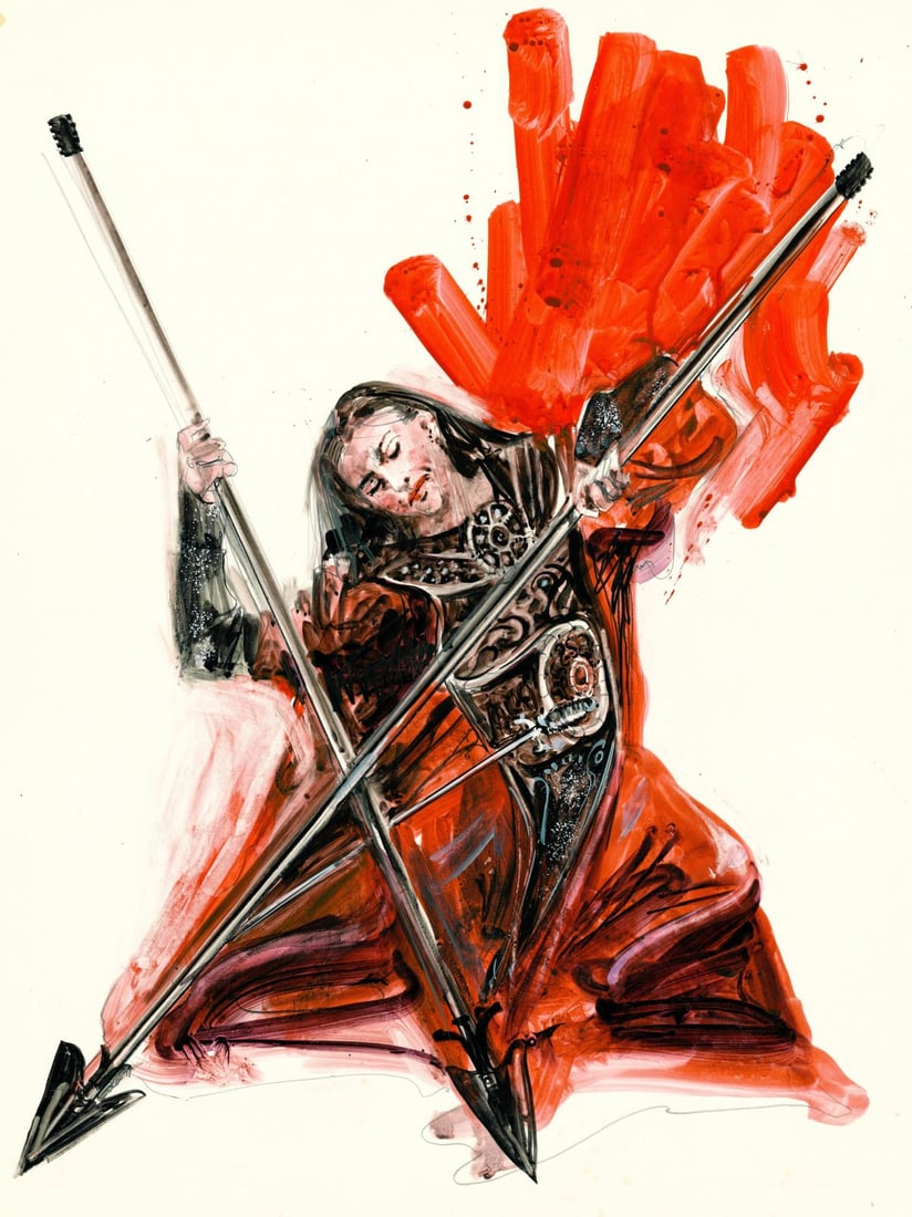 Bill Oakes (NH,1944-2005) watercolor painting: ARTIST: Bill Oakes (New Hampshire, 1944 - 2005) TITLE: William Shakespeare Illustration YEAR: 1977 MEDIUM: watercolor on heavy paper CONDITION: Few small