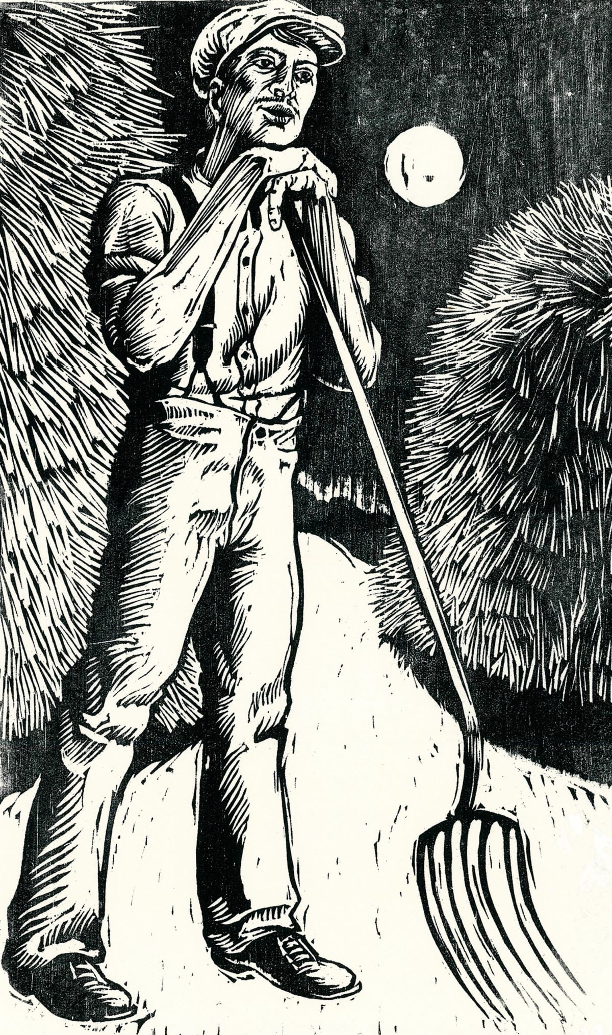 Ronald Keller (NY,1930-2021) woodblock print: ARTIST: Ronald Richard Keller (New York, 1930 - 2021) TITLE: David Herbert Lawrence Illustration YEAR: 1984 MEDIUM: woodblock print on paper. Paper applied to board.