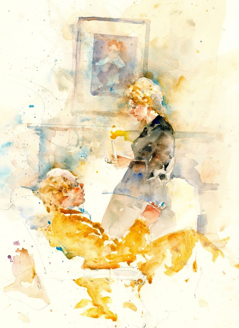 Charles Reid (MA,NY,1937-2019) watercolor painting: ARTIST: Charles Reid (Massachusetts, New York, 1937 - 2019) TITLE: Illustration - Scenes of Clerical Life 1 YEAR: 1984 MEDIUM: watercolor on paper. Paper applied to board.