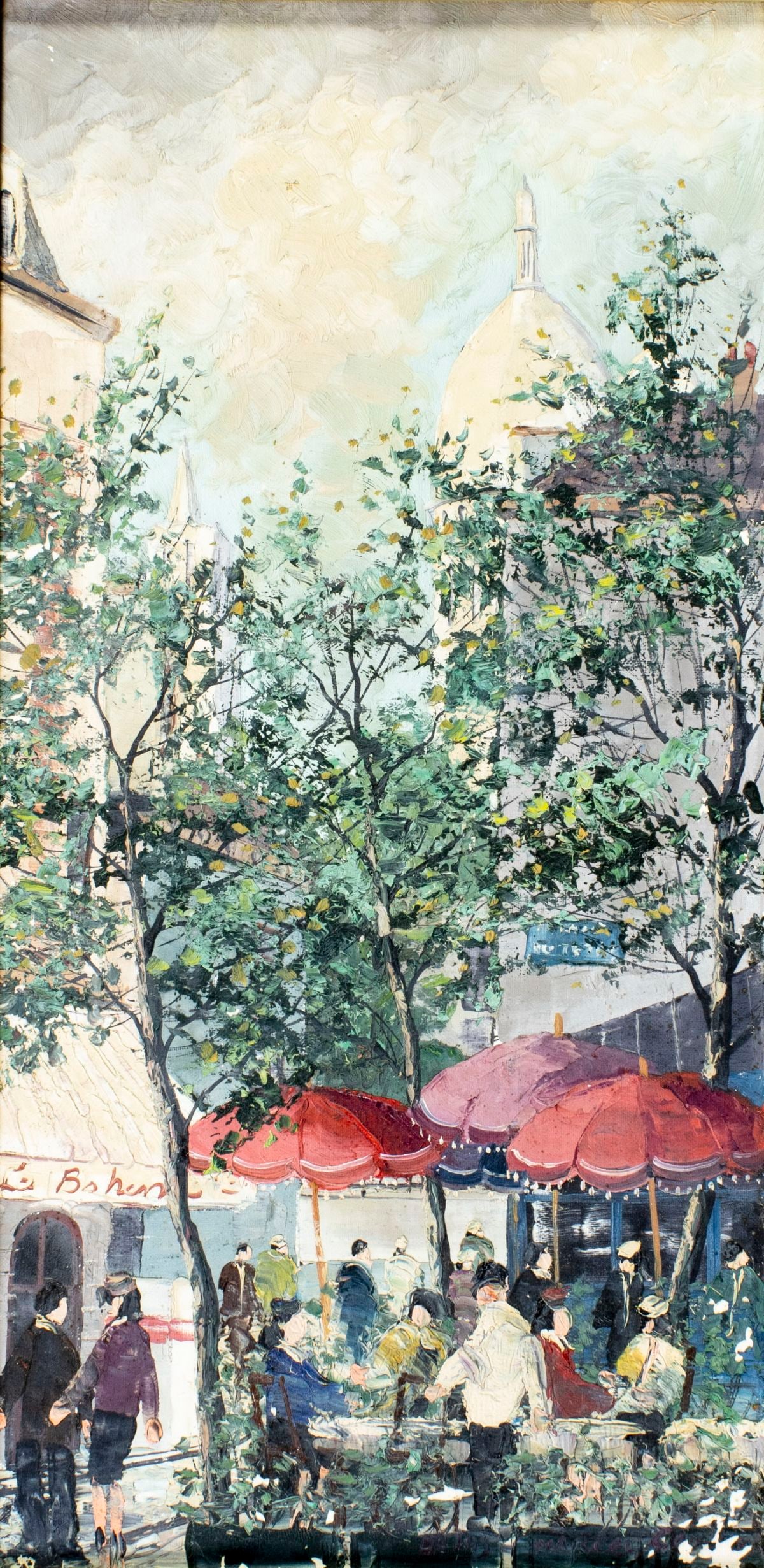 Marcel Courtier (France,20C) oil painting: ARTIST: Marcel Courtier (French, 20 century) TITLE: Paris Cityscape MEDIUM: oil on canvas CONDITION: Some flaking/paint losses (see pictures carefully). Some craquelure. No