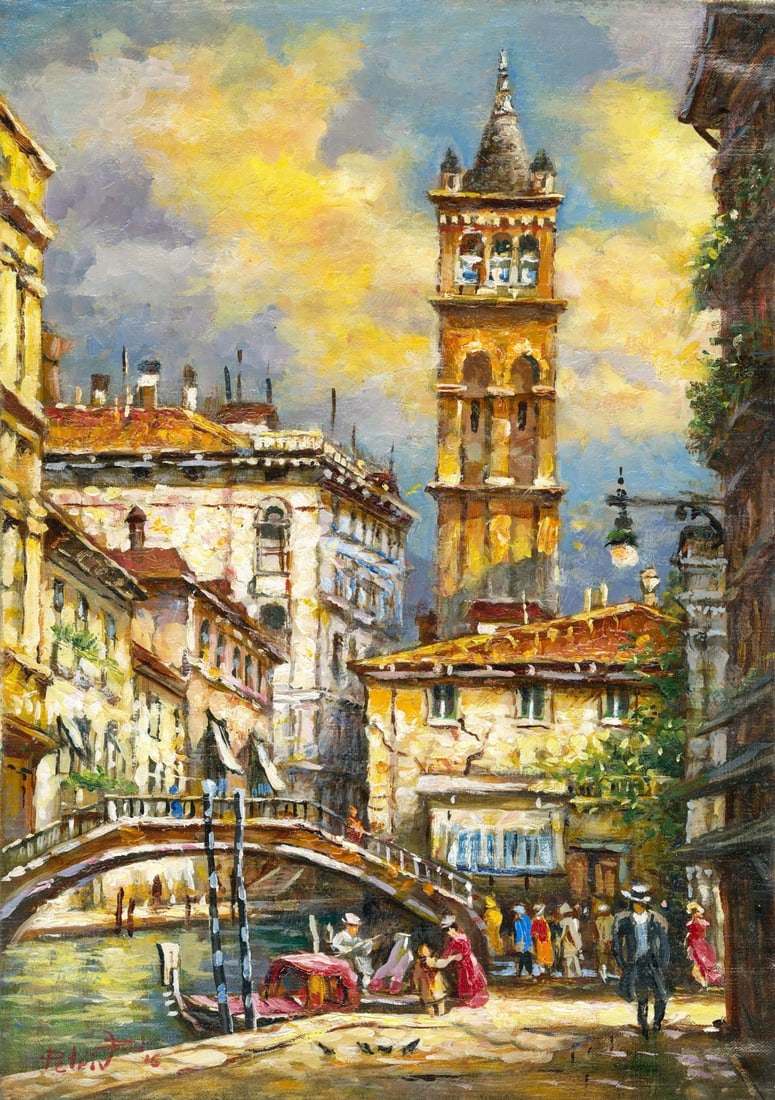 Zoriana Petriv (Ukraine,b 1994) oil painting: ARTIST: Zoriana Petriv (Ukrainian, born 1994) TITLE: Cityscape - Venetian Evening, Italy (titled on verso) YEAR: 2016 MEDIUM: oil on canvas CONDITION: U