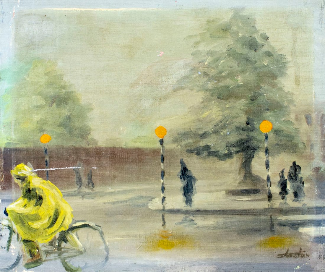 ATTR Charles Rebel Stanton (UK,1890-1954) oil painting: ARTIST: ATTRIBUTED TO Charles Rebel Stanton (United Kingdom, 1890 - 1954) TITLE: Street Scene MEDIUM: oil on canvas board CONDITION: Some small scratches/paint losses (see