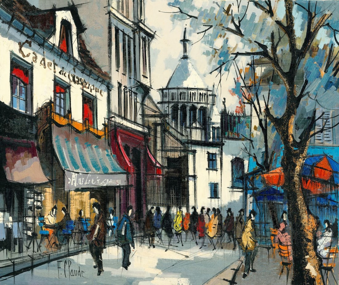 F Claude (France,20C) oil painting: ARTIST: F Claude (French, 20 century) TITLE: Paris Cityscape, France MEDIUM: oil on canvas CONDITION: Unstretched (In-House stretching available) (In-House stretching availa