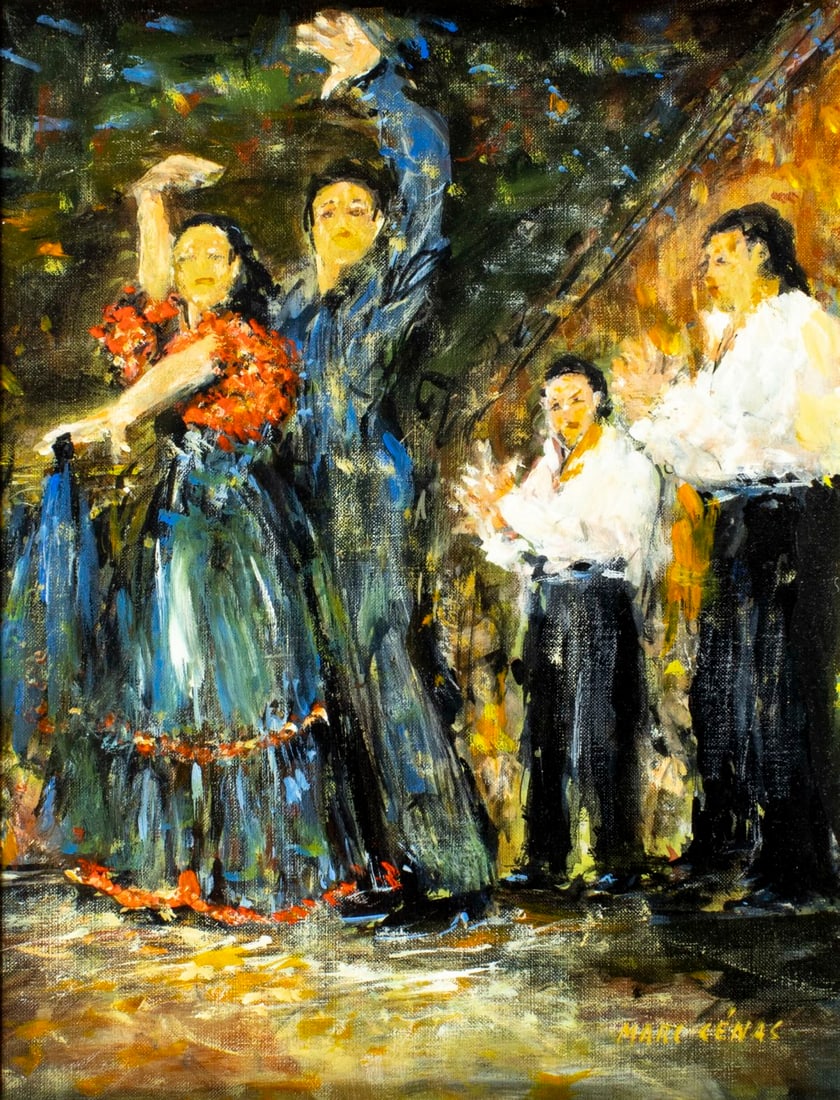 Marc Cenac (France,1920-2004) oil painting: ARTIST: Marc Cenac (French, 1920 - 2004) TITLE: Flamenco Dancers MEDIUM: oil on canvas CONDITION: Very good. No visible inpaint under UV light. Wear to frame. ART
