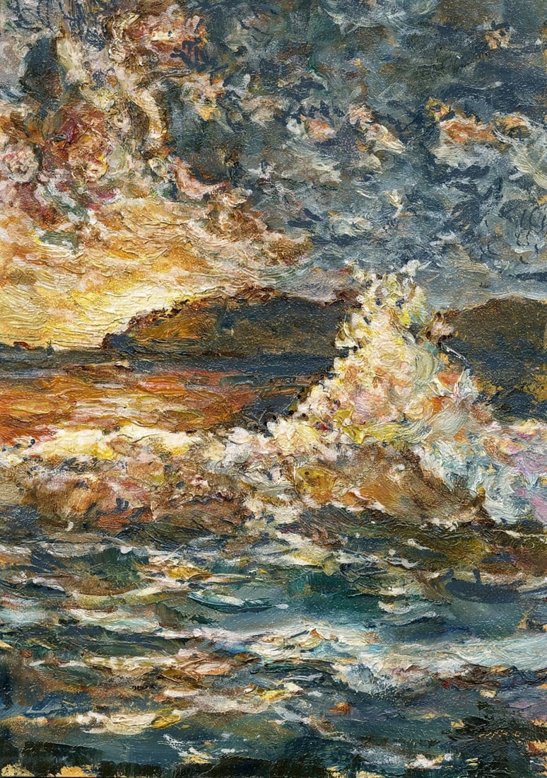 Vyacheslav Evsikov (Ukraine,b 1957) oil painting: ARTIST: Vyacheslav Sergeyevich Evsikov (Ukraine, born 1957) TITLE: River Landscape MEDIUM: oil on board CONDITION: Very good. No visible inpaint under UV light. A