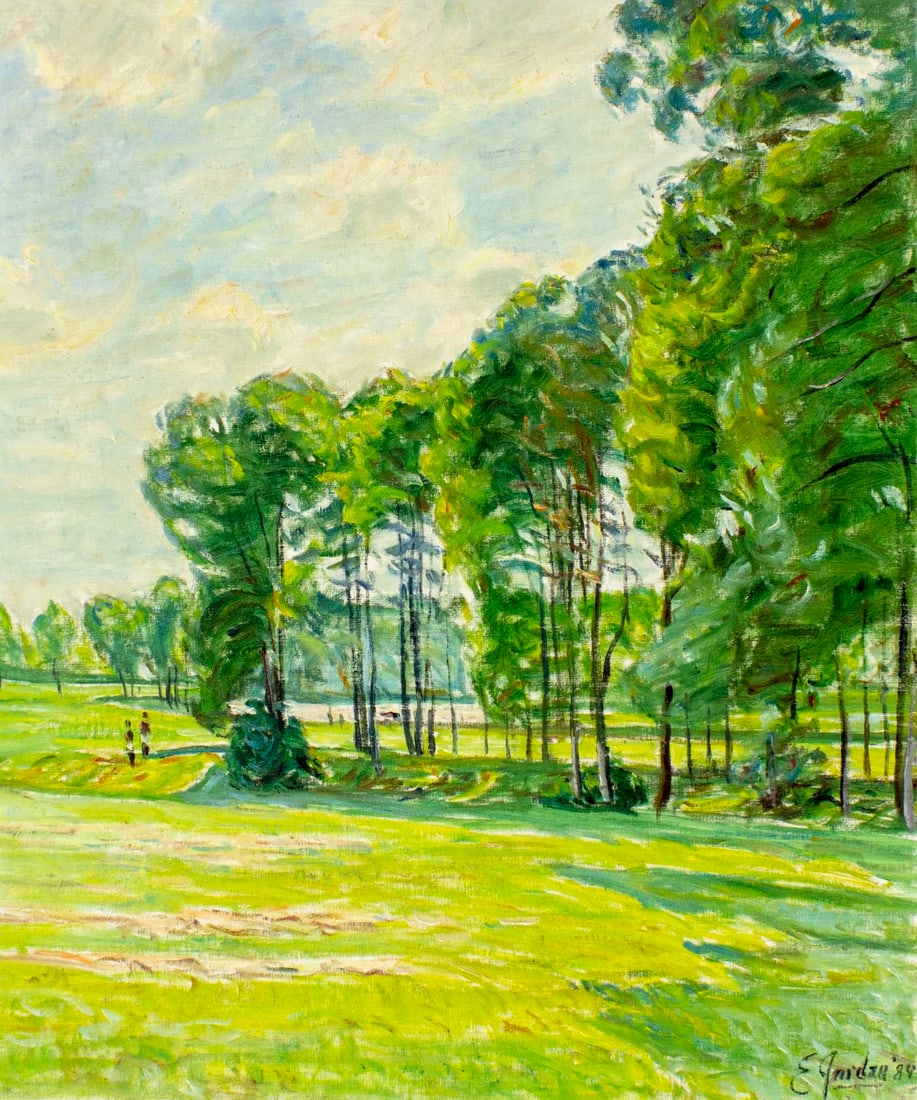 Edmund F Jordan Jr (PA,?-2017) oil painting: ARTIST: Edmund F Ned Jordan Jr (Pennsylvania, ??? - 2017) TITLE: Forest Landscape YEAR: 1984 MEDIUM: oil on canvas board CONDITION: Minor damages to ri