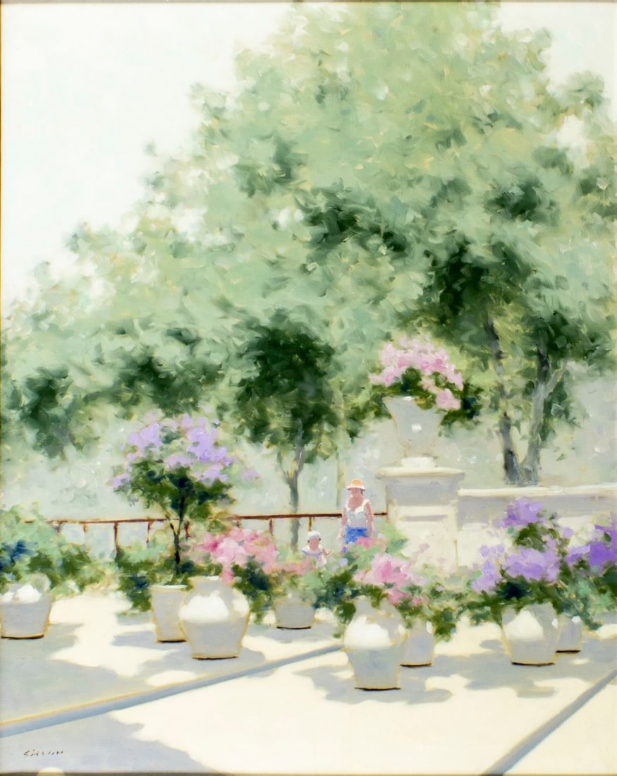 Andre Gisson (French,NY,CT,1921-2003) oil painting: ARTIST: Andre Gittelson Gisson (New York, Connecticut, France, 1921 - 2003) TITLE: Park Landscape MEDIUM: oil on canvas CONDITION: Very good. No visible inpaint under UV lig