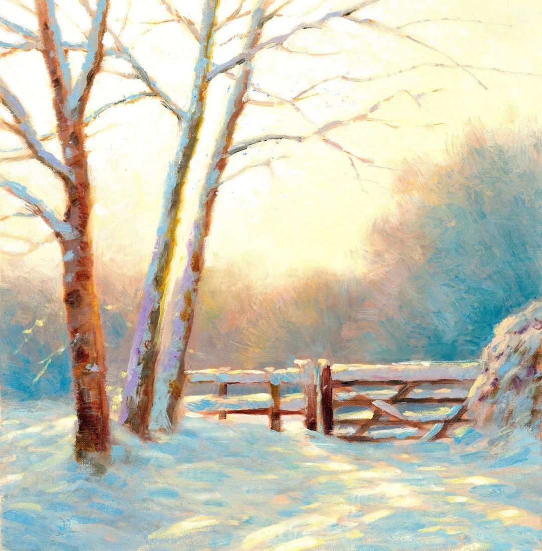 Sergey Kushanov (Ukraine,20/21C) oil painting: ARTIST: Sergey Kushanov (Ukrainian, 20/21 centuries) TITLE: Winter Landscape MEDIUM: oil on heavy paper CONDITION: Very good. No visible inpaint under UV light. A