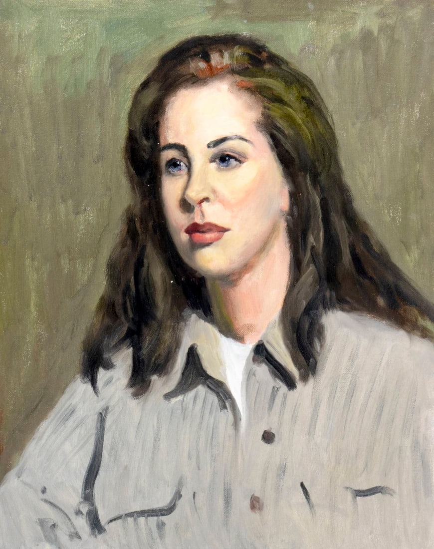 George Holloway (NJ,20C) oil painting: ARTIST: George R Holloway (New Jersey, 20 century) TITLE: Portrait of Woman MEDIUM: oil on canvas board CONDITION: Few very minor paint losses. No visible inpaint under UV l