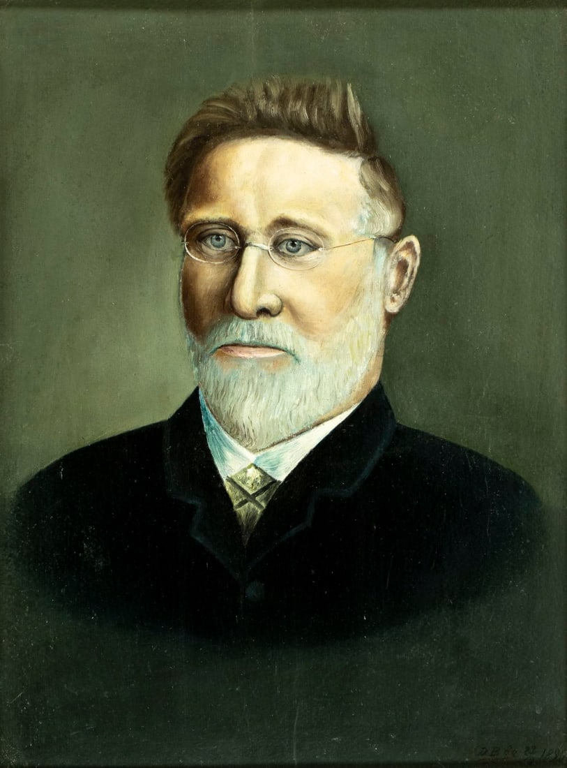 ATTR Frants Didrik Boe (Norway,1820-1891) oil painting antique: ARTIST: ATTRIBUTED TO Frants Diderik Boe (Norwegian, 1820 - 1891) TITLE: Portrait of Bearded Man YEAR: 1890 MEDIUM: oil on board CONDITION: Missing a few