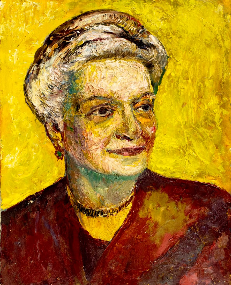 Mortimer Borne (NY,Poland,1902-1987) oil painting: ARTIST: Mortimer Borne (New York, Polish, 1902 - 1987) TITLE: Portrait of Woman MEDIUM: oil on canvas board CONDITION: Some damages to corners. Some flaking/paint losses (se