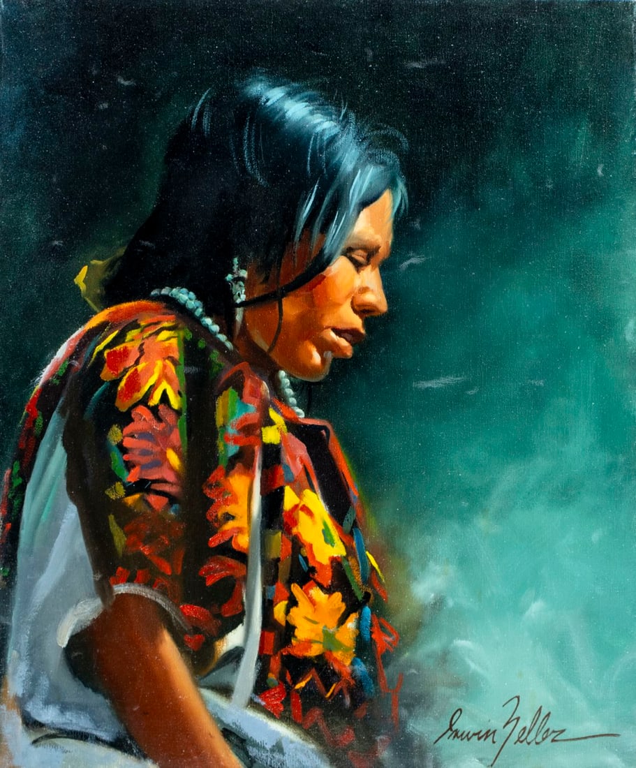 Irwin Zeller (NY,1945-2004) oil painting: ARTIST: Irwin Zeller (New York, 1945 - 2004) TITLE: Portrait of Indian Woman MEDIUM: oil on canvas CONDITION: Unstretched (In-House stretching available) (In-House stretc