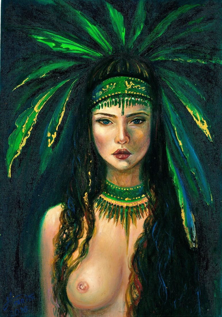 Maria Drachuk (Ukraine,20/21C) oil painting: ARTIST: Maria Drachuk (Ukraine, 20/21 centuries) TITLE: Indian Nude MEDIUM: oil on heavy paper CONDITION: Very good. No visible inpaint under UV light. ART SIZE:<