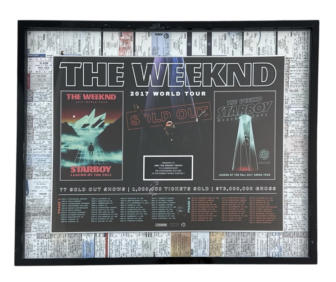 The Weeknd - Tour Commemorative Plaque - Starboy World Tour 2017: The Weeknd 2017 World Tour Sold Out Presented to Abel 'The Weeknd' Tesfaye to Commemorate The Outstanding Success Of The Starboy World Tour 2017 77 Sold Out Shows 1,000,000 Tickets Sold $73,000,000 Gr