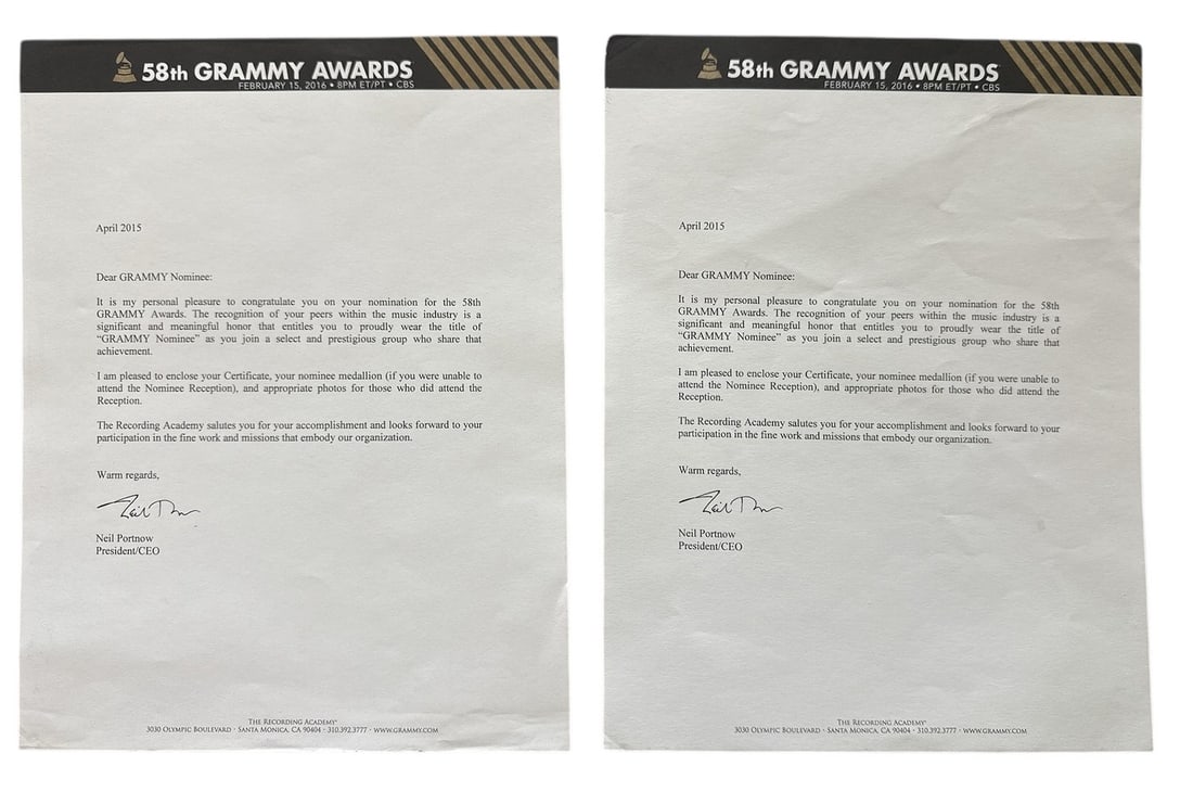 The Weeknd - Grammy Nomination Recognition Letters (1 of 10)