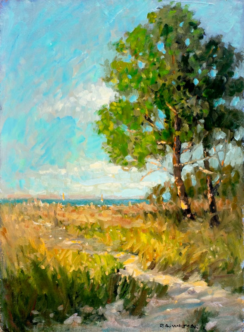 Robert Waltsak (NJ,b 1944) oil painting: ARTIST: Robert Alan Waltsak (New Jersey, born 1944) TITLE: Coastal Landscape MEDIUM: oil on canvas CONDITION: Very good. No visible inpaint under UV light. ART SI