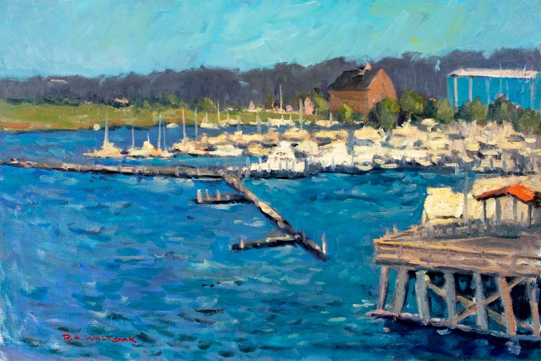 Robert Waltsak (NJ,b 1944) oil painting: ARTIST: Robert Alan Waltsak (New Jersey, born 1944) TITLE: Johnson Boat Yard, Mantoloking, NJ (titled on verso) YEAR: 2011 MEDIUM: oil on canvas CONDITION: