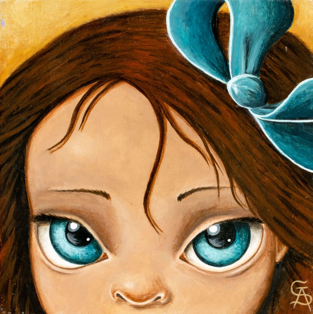 Contemporary 20/21C American acrylic painting: ARTIST: - (American, 20/21 centuries) TITLE: Blue Eyed Girl YEAR: 2016 MEDIUM: acrylic on board CONDITION: Minor damage to the lower edge. No visible i