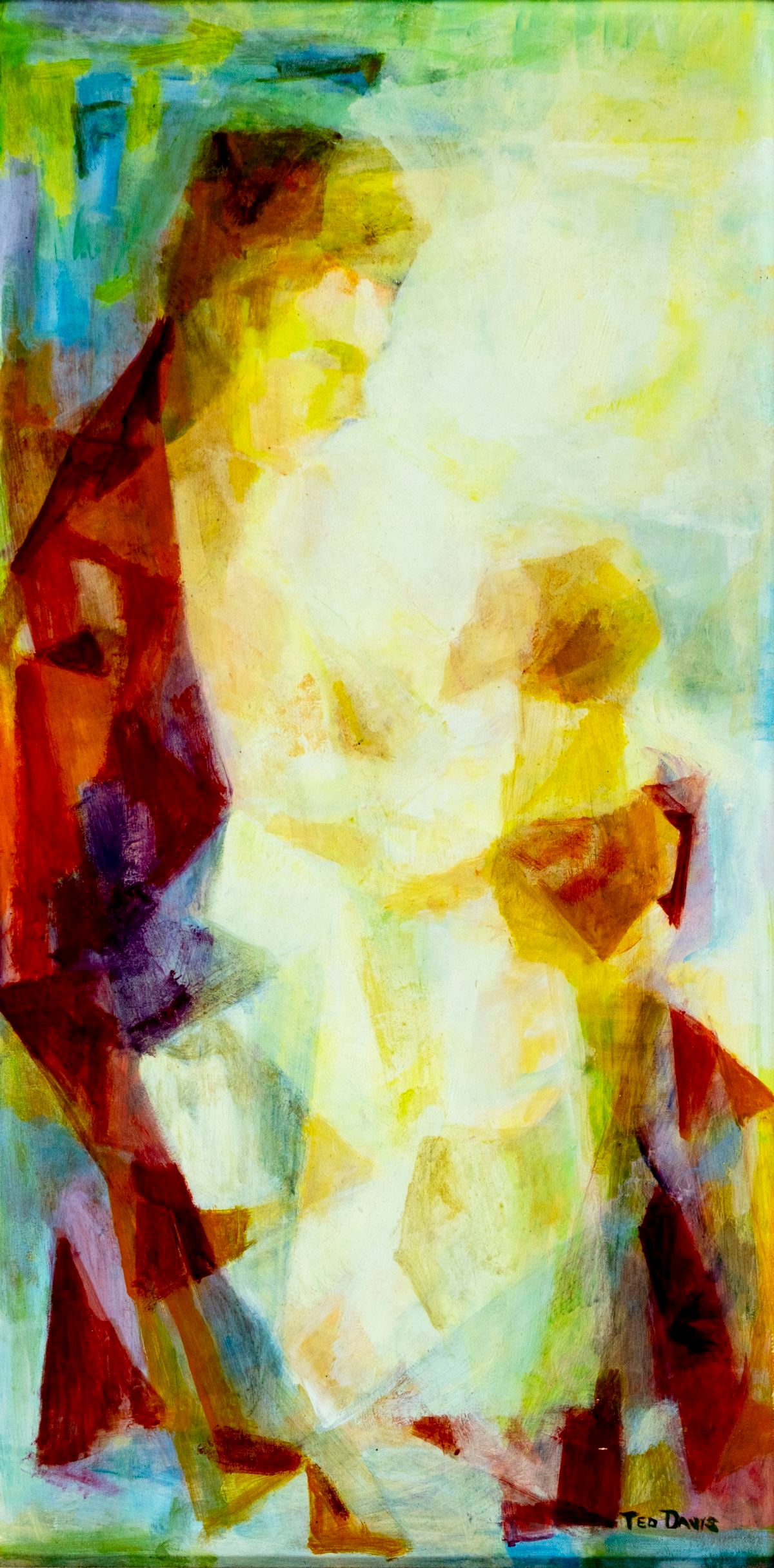 Ted Davis (NY,ME,1908-1995) casein painting: ARTIST: Louis Theodore Davis (New York, Maine, 1908 - 1995) TITLE: Mother and Child (titled on label) MEDIUM: casein on board CONDITION: Few minor scratches/paint losses.