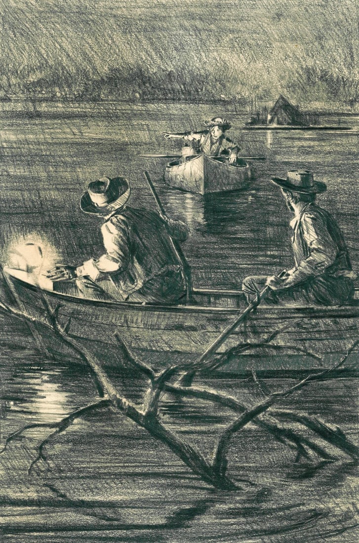 Barnett Plotkin (US,1932-2003) graphite painting: ARTIST: Barnett Plotkin (American, 1932 - 2003) TITLE: Illustration - The Adventures of Huckleberry Finn YEAR: 1980s MEDIUM: graphite on paper. Paper applied to board.