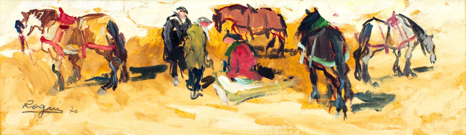Vintage mid 20C European oil painting signed: ARTIST: - (European, mid 20 century) TITLE: Country Scene YEAR: 1970 MEDIUM: oil on board CONDITION: Very good. No visible inpaint under UV light.