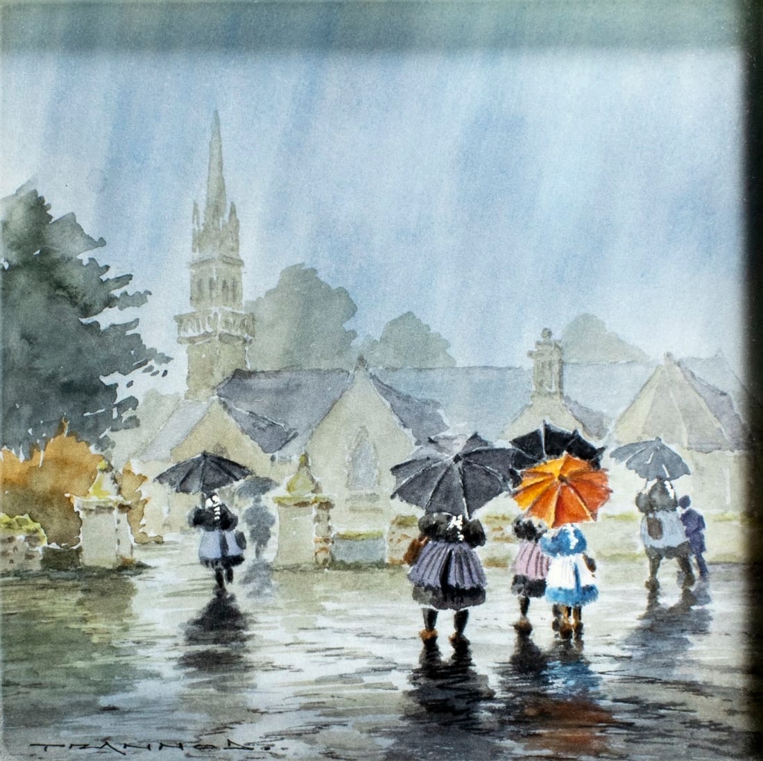 Michel Trannod (France,1931-?) watercolor painting (1 of 13)