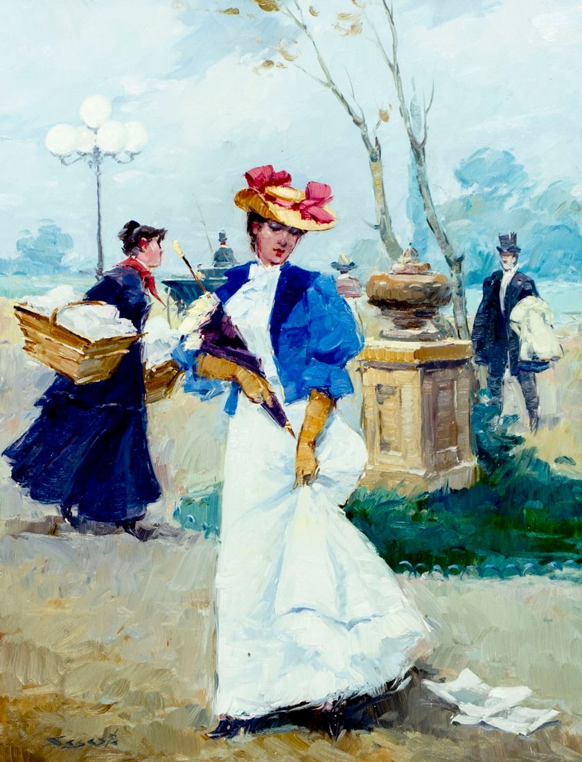 Luis Sagasta (Spain,1929-?) oil painting: ARTIST: Luis Arana Sagasta (Spanish, 1929 - ???) TITLE: Paris Street Scene, France MEDIUM: oil on canvas CONDITION: Unstretched (In-House stretching available) (In-House s