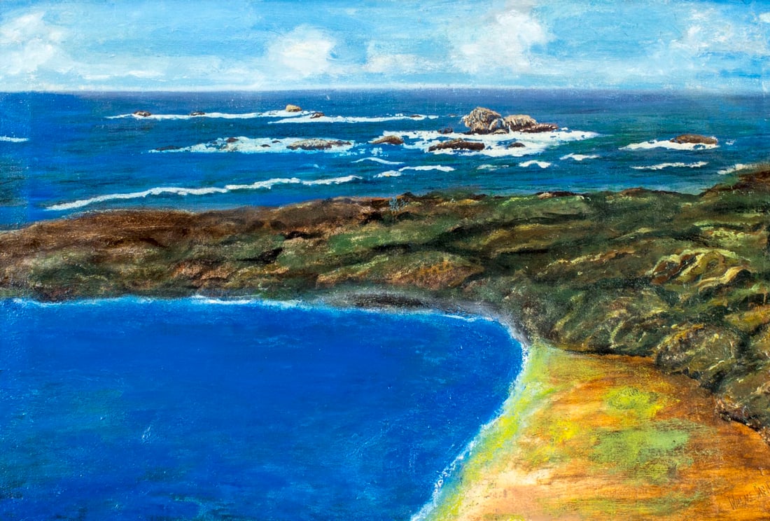 Wallace Dash (US,20C) oil painting: ARTIST: Wallace Dash (American, 20 century) TITLE: Coastal Seascape MEDIUM: oil on canvas CONDITION: Few small paint losses mostly along right edge. No visible inpaint under