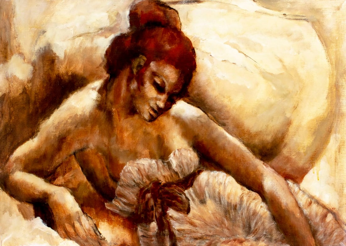 Thelma Thal (NY,1903-2001) oil painting: ARTIST: Thelma Thal (New York, 1903 - 2001) TITLE: Reclining Woman MEDIUM: oil on canvas CONDITION: Small scratches/paint losses. No visible inpaint under UV light.