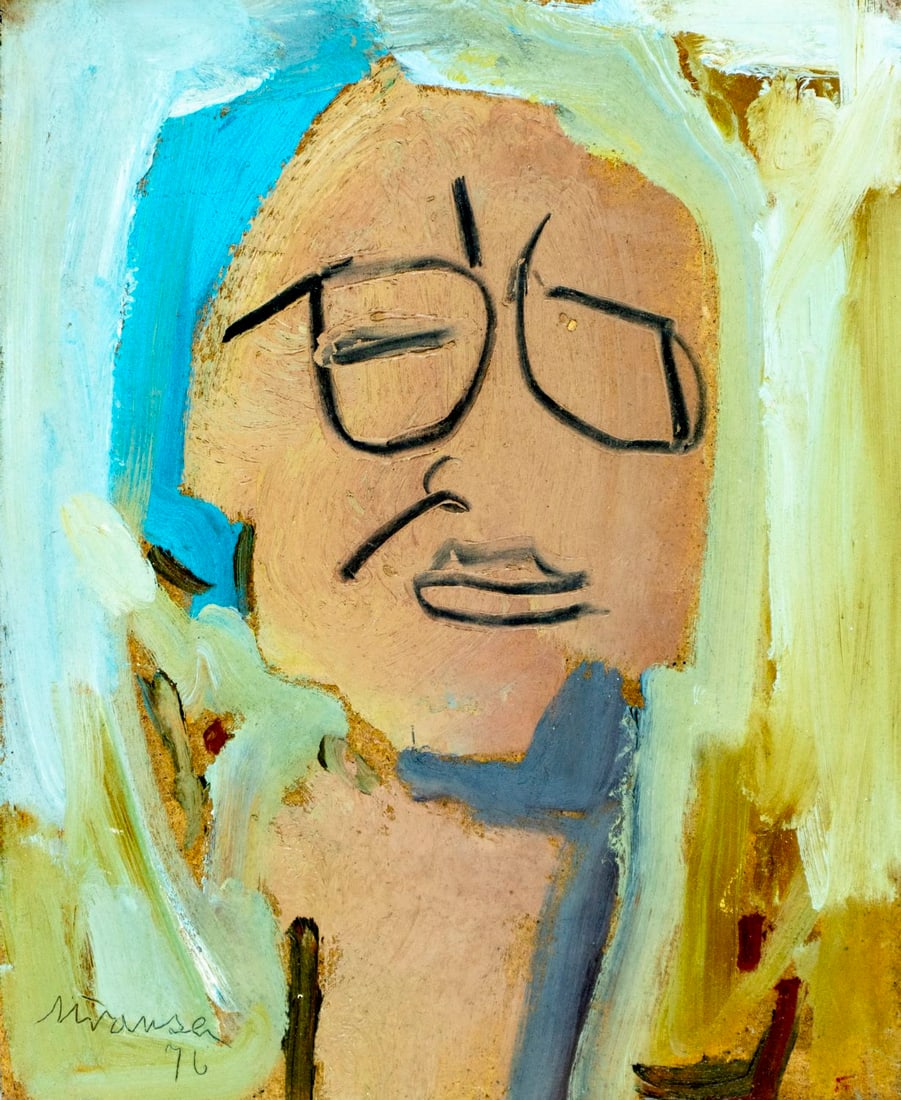 Sterling Strauser (PA,1907-1995) oil painting: ARTIST: Sterling Boyd Strauser (Pennsylvania, 1907 - 1995) TITLE: Self Portrait YEAR: 1976 MEDIUM: oil on board CONDITION: Some faint scratches. No vi