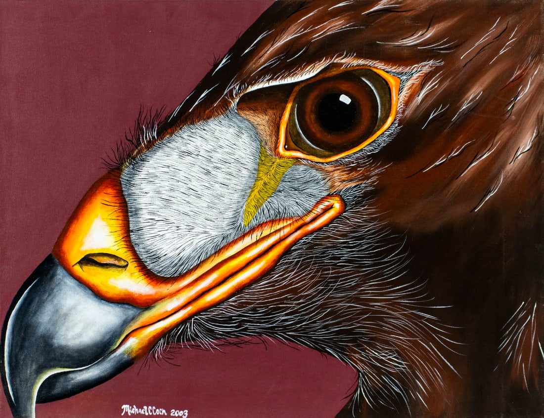 Michael C Coen (US,20/21C) oil painting: ARTIST: Michael C Coen (American, 20/21 centuries) TITLE: Bird YEAR: 2003 MEDIUM: oil on canvas CONDITION: Very good. No visible inpaint under UV light.