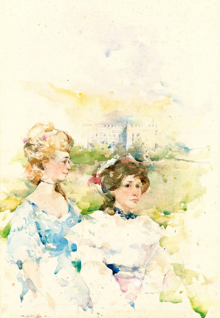 Charles Reid (MA,NY,1937-2019) watercolor painting: ARTIST: Charles Reid (Massachusetts, New York, 1937 - 2019) TITLE: Illustration - Scenes of Clerical Life 2 YEAR: 1984 MEDIUM: watercolor on paper. Paper applied to board.