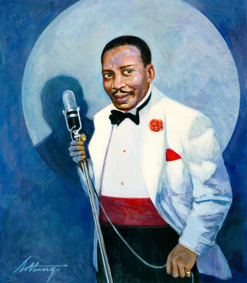 George Sottung (IL,1927-1999) oil painting: ARTIST: George Sottung (Illinois, 1927 - 1999) TITLE: Illustration - Portrait of Muddy Waters (titled on verso) YEAR: 1994 MEDIUM: oil on board CONDITION:
