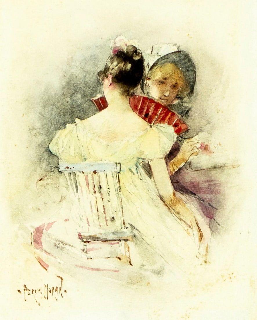Percy Moran (NY,PA,1862-1935) watercolor painting antique (1 of 16)