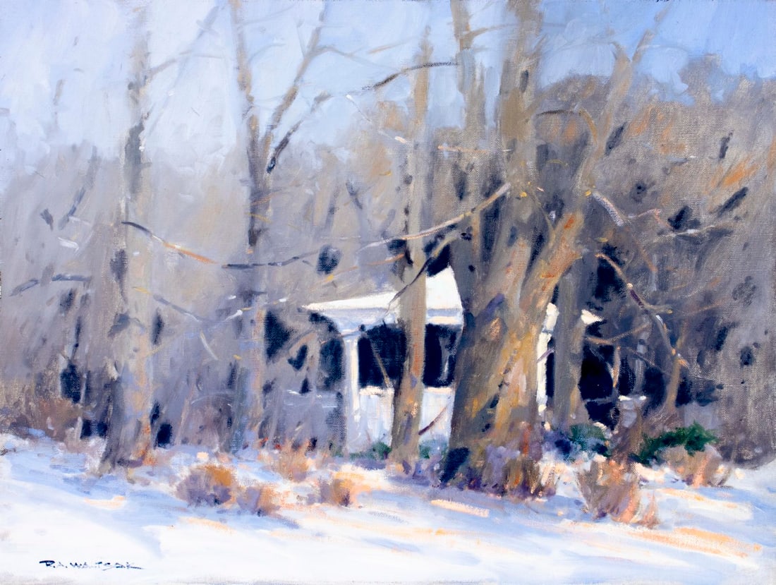 Robert Waltsak (NJ,b 1944) oil painting: ARTIST: Robert Alan Waltsak (New Jersey, born 1944) TITLE: Winter Landscape MEDIUM: oil on canvas CONDITION: Normal wear along edges/paint losses. No visible inpaint under U