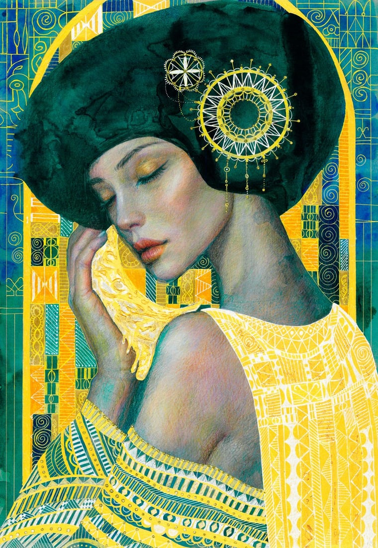 Katerina Grigorenko (Ukraine,b 1999) mixed media painting: ARTIST: Katerina Grigorenko (Ukraine, born 1999) TITLE: Portrait of Woman MEDIUM: mixed media on heavy paper CONDITION: Very good. ART SIZE: 17 x 12 inch