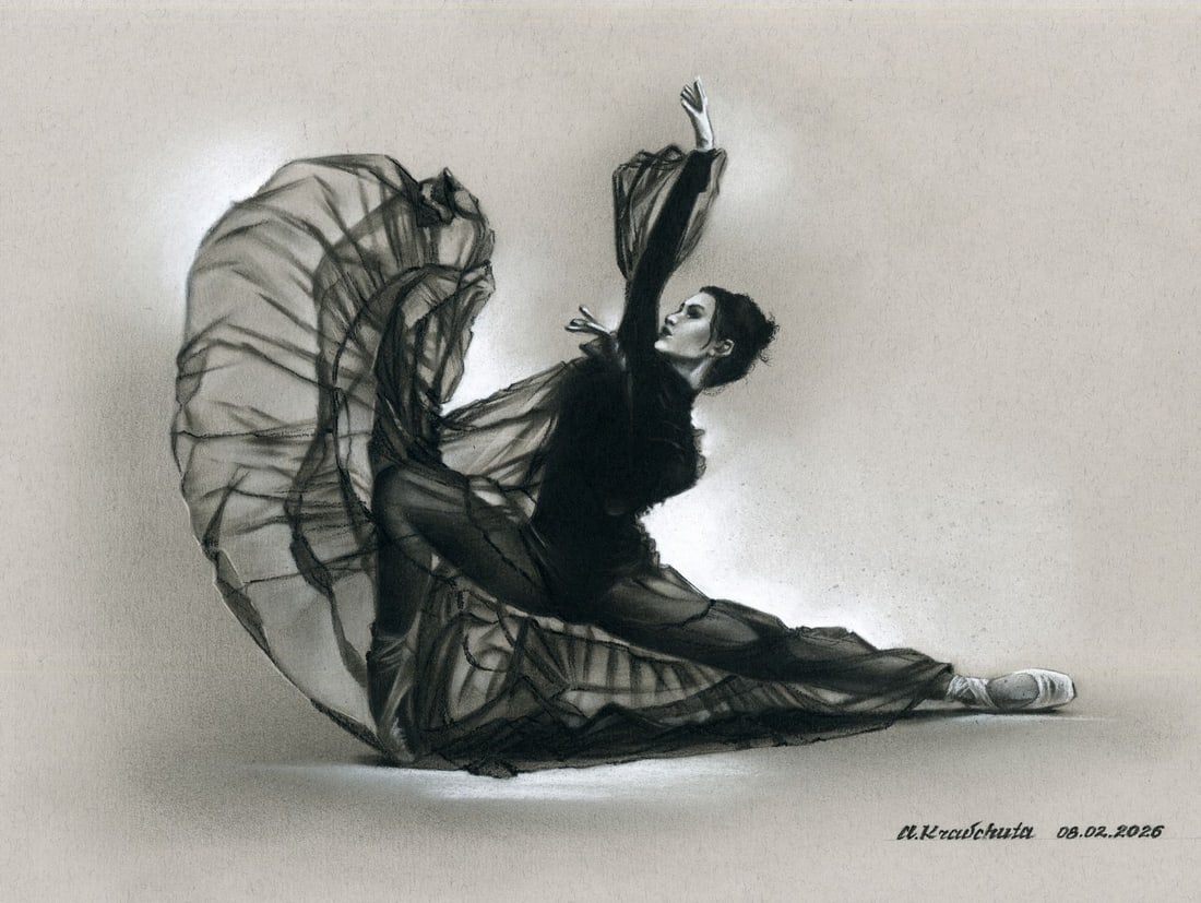 Aleksandra Kravchuta (Ukraine,20/21C) pastel painting: ARTIST: Aleksandra Kravchuta (Ukraine, 20/21 centuries) TITLE: Ballerina in Black Dress MEDIUM: pastel on heavy paper CONDITION: Very good. ART SIZE: 10