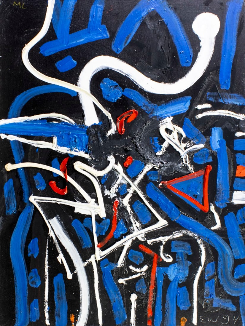 Emerson Woelffer (CA,IL,1914-2003) oil painting: ARTIST: Emerson S Woelffer (California, Illinois, 1914 - 2003) TITLE: Abstract Composition YEAR: 1994 MEDIUM: oil on canvas CONDITION: Few small scratche