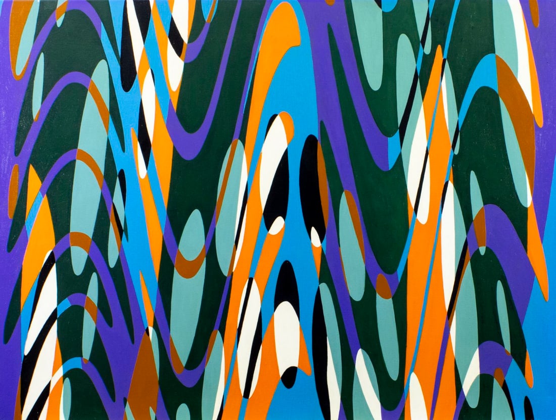 James Massena (OH,1953-2021) acrylic painting: ARTIST: James Massena March (Ohio, 1953 - 2021) TITLE: Abstract Composition MEDIUM: acrylic on canvas CONDITION: Few minor scratches/paint losses. No visible inpaint under