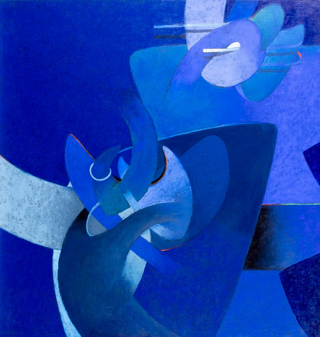 Milton Ramon Estrella Gavidia (Ecuador,b 1969) acrylic painting: ARTIST: Milton Ramon Estrella Gavidia (Ecuador, born 1969) TITLE: Abstract Composition MEDIUM: acrylic on canvas CONDITION: Some small scratches/paint losses. No visible inp
