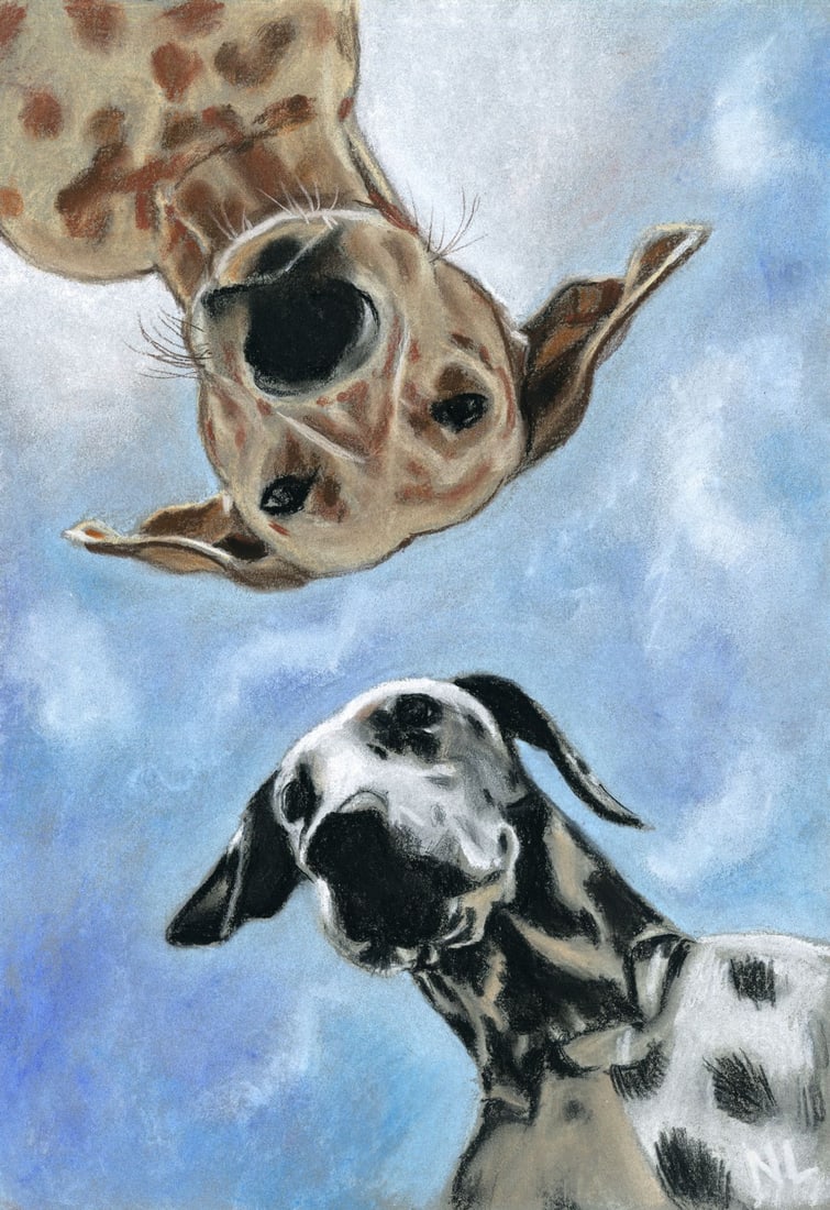 Natalia Lebedeva (Ukraine,20/21C) pastel painting: ARTIST: Natalia Lebedeva (Ukraine, 20/21 centuries) TITLE: Dalmatian Dogs MEDIUM: pastel on heavy paper CONDITION: Very good. ART SIZE: 12 x 8 inches / 3