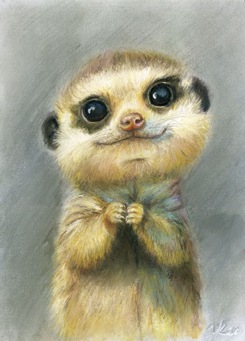 Ksenia Vasilchenko (Ukraine,b 1996) pastel painting: ARTIST: Ksenia Vasilchenko (Ukraine, born 1996) TITLE: Meerkat MEDIUM: pastel on heavy paper CONDITION: Very good. ART SIZE: 12 x 8 inches / 30 x 20 cm
