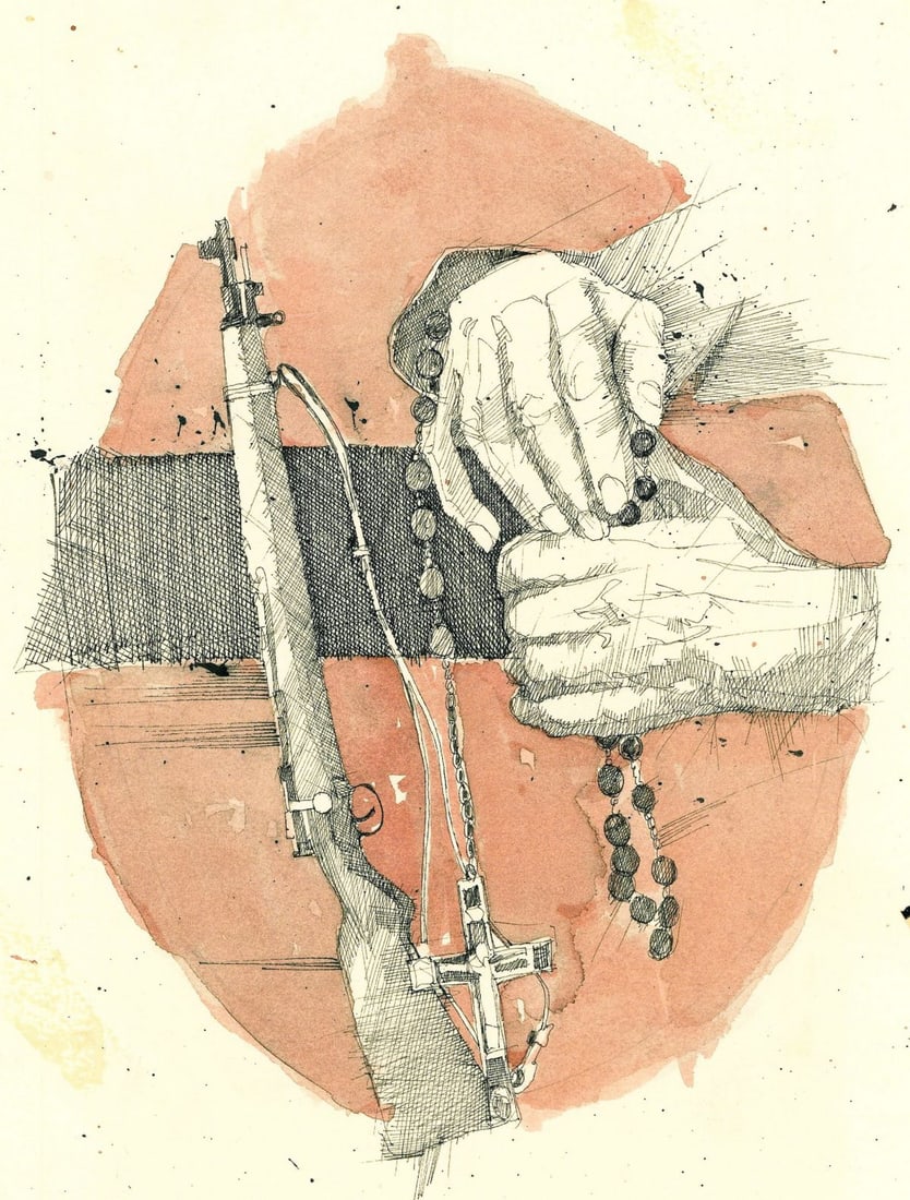 Kenneth Francis Dewey (AZ,1940-?) ink painting: ARTIST: Kenneth Francis Dewey (Arizona, 1940 - ???) TITLE: Illustration - Sean O'Casey Six Plays YEAR: 1980 MEDIUM: ink on heavy paper CONDITION: Some fo