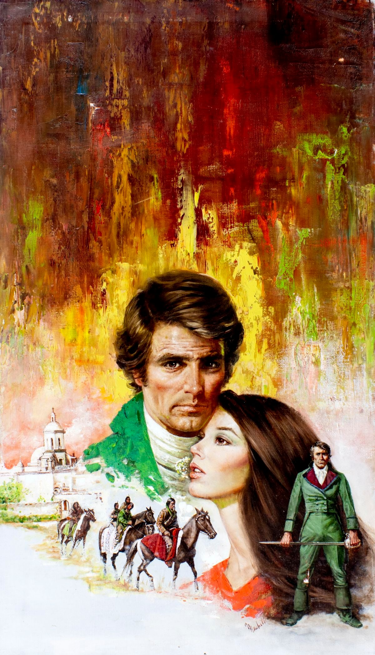 Lou Marchetti (NY,Italy,1920-1992) oil painting: ARTIST: Lou Marchetti (New York, Italian, 1920 - 1992) TITLE: Historical Romance Illustration MEDIUM: oil on canvas CONDITION: Some paint losses. No visible inpaint under