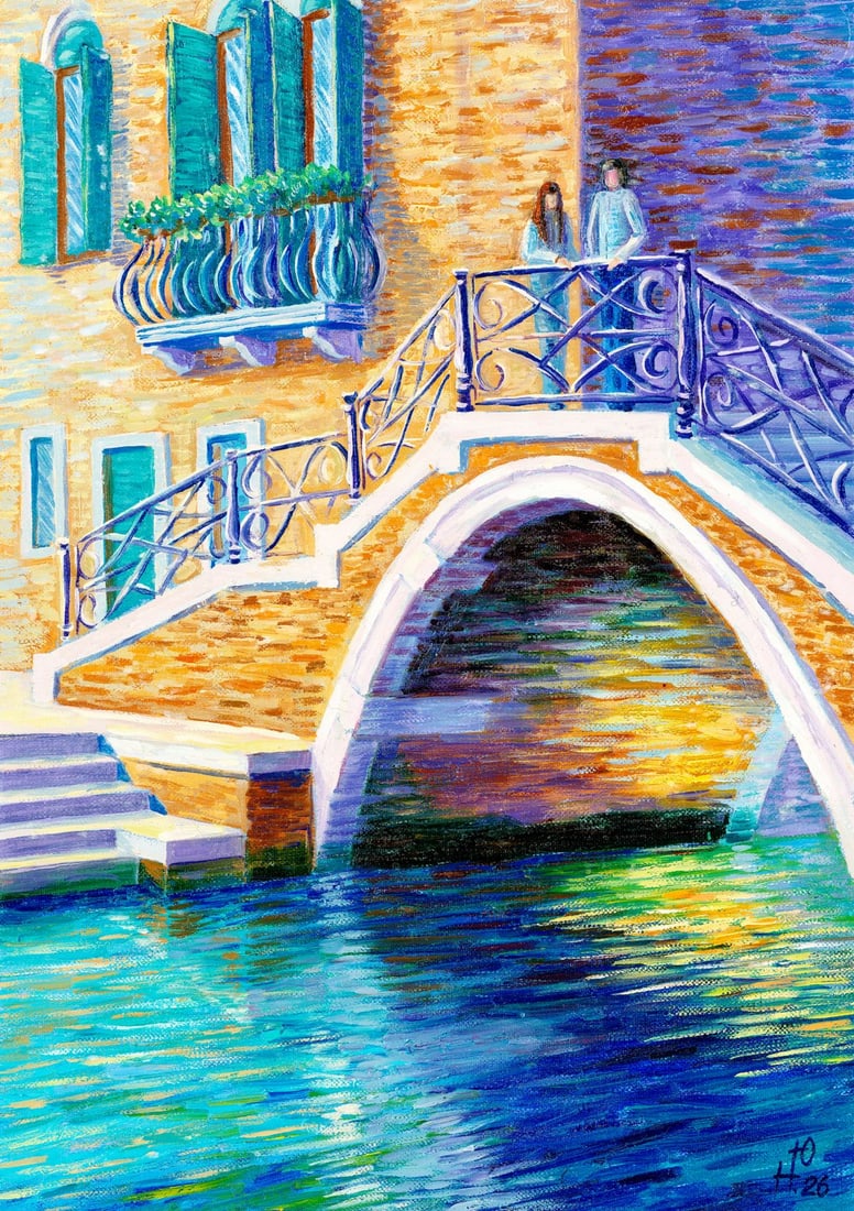 Yulia Novikova (Ukraine,20/21C) oil painting: ARTIST: Yulia Novikova (Ukraine, 20/21 centuries) TITLE: Venice Cityscape, Italy MEDIUM: oil on heavy paper CONDITION: Minor paint losses. No visible inpaint under UV light.