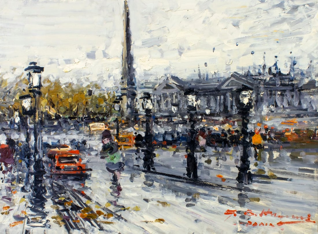 G Beltrame (France,20C) oil painting: ARTIST: G Beltrame (French, 20 century) TITLE: Paris Cityscape, France MEDIUM: oil on canvas CONDITION: Unstretched (In-House stretching available) (In-House stretching avai