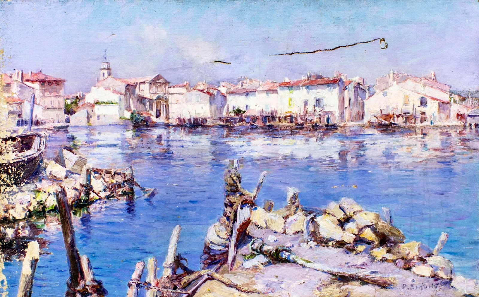Paul Henri Simons (France,1865-1932) oil painting antique: ARTIST: Paul Henri Simons (French, 1865 - 1932) TITLE: Venice Canal Cityscape, Italy MEDIUM: oil on canvas. Canvas applied to board. CONDITION: Some repaired tears. Some f