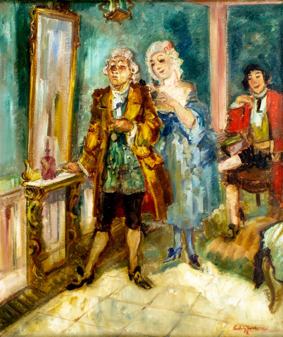 Ludvig Jacobsen (Denmark,1890-1957) oil painting: ARTIST: Carl Gustav Ludvig Jacobsen (Danish, 1890 - 1957) TITLE: Den Honnette Ambition (titled on stretcher) MEDIUM: oil on canvas CONDITION: Few minor paint losses. Very