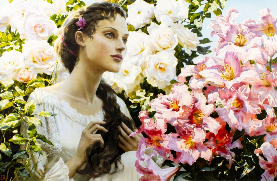 Katya Morgun (Russia,b 1982) oil painting: ARTIST: Ekaterina Morgun (Russia, born 1982) TITLE: Wistful (titled on verso) YEAR: 2008 MEDIUM: oil on canvas CONDITION: Few small scratches/paint losse