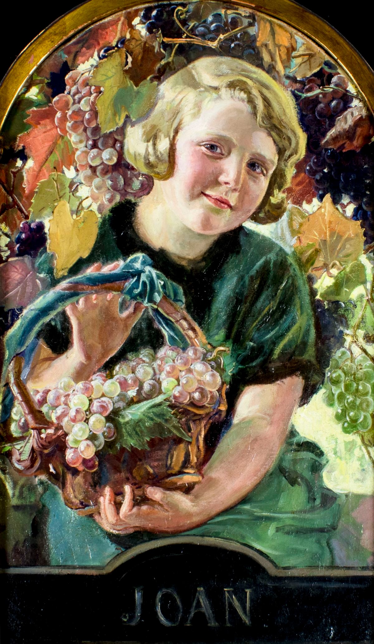 Ernest S Klempner (IL,Austria,UK,1867-1941) oil painting: ARTIST: Ernest Sigmund Klempner (Illinois, Austria, England, 1867 - 1941) NAME: Girl with Basket of Grapes MEDIUM: oil on canvas CONDITION: Some craquelure. No visible inpaint under UV light